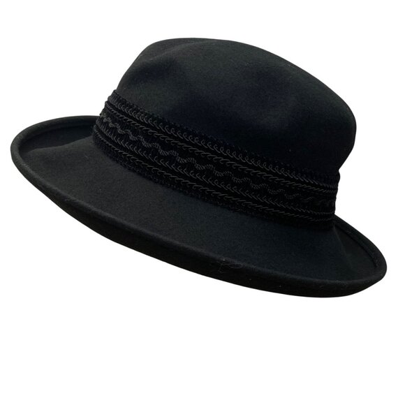 Hoodlums Womens Black Wool Fedora Braided Band Made In USA - Picture 3 of 13